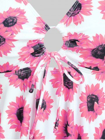 Handkerchief Sunflower Print Cinched Plus Size & Curve Modest Tankini  Swimsuit