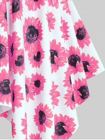 Handkerchief Sunflower Print Cinched Plus Size & Curve Modest Tankini  Swimsuit