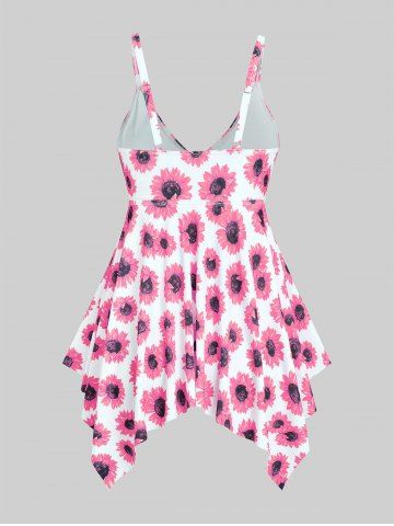 Handkerchief Sunflower Print Cinched Plus Size & Curve Modest Tankini  Swimsuit