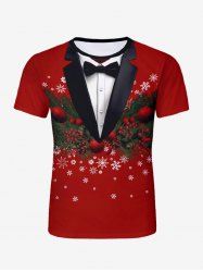 Ensemble T-shirt Imprimé Feuilles et Flocon de Neige Drôle de Noël Grande Taille pour Homme - Rouge 7XL