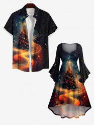 Christmas Tree Ball Galaxy Star Light Beam Glitter 3D Print Plus Size Matching Outfit For Couples -  