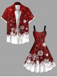 Christmas Snowflake Star Colorblock Plaid Glitter 3D Print Plus Size Matching Outfit For Couples -  