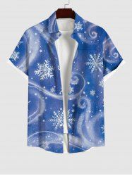 Chemise Boutonnée Imprimé Flocon de Neige de Noël avec Poche Grande Taille pour Homme - Bleu 4XL
