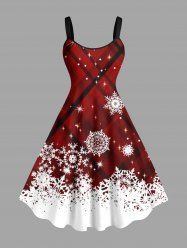 Plus Size Christmas Snowflake Star Colorblock Plaid Glitter 3D Print Tank Dress -  