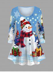 Plus Size Christmas Tree Light Snowman Snowflake Gift Box Glitter 3D Print T-shirt -  