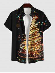 Chemise avec Boutons à Imprimé Sapin de Noël Brillant Coloré et Poche Grande-Taille pour Hommes - Noir S