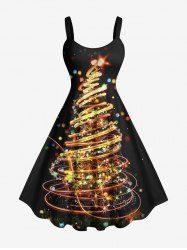 Robe Ligne A Sapin de Noël Brillant Coloré Imprimé de Grande Taille - Noir 5X