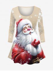 T-shirt Père Noël et Flocon de Neige Imprimés de Grande Taille à Paillettes - Beige 6X