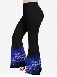 Plus Size Christmas Elk Star Glitter 3D Print Flare Pants -  