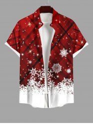 Plus Size Christmas Snowflake Star Colorblock Plaid Glitter 3D Print Buttons Pocket Shirt For Men -  