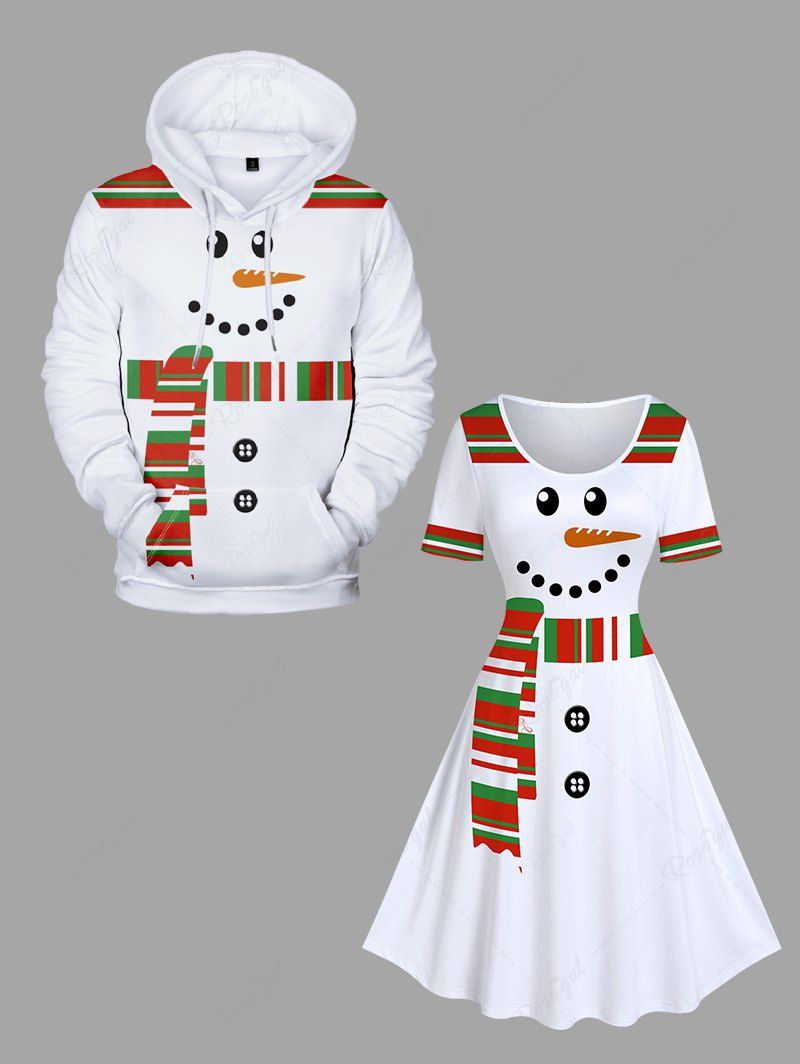 Discount Christmas Snowman Plaid Scarf Print Plus Size Matching Outfit For Couples  