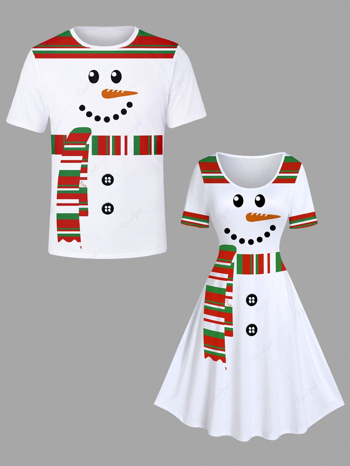 Cheap Christmas Snowman Colorful Striped Print Plus Size Matching Outfit For Couples  