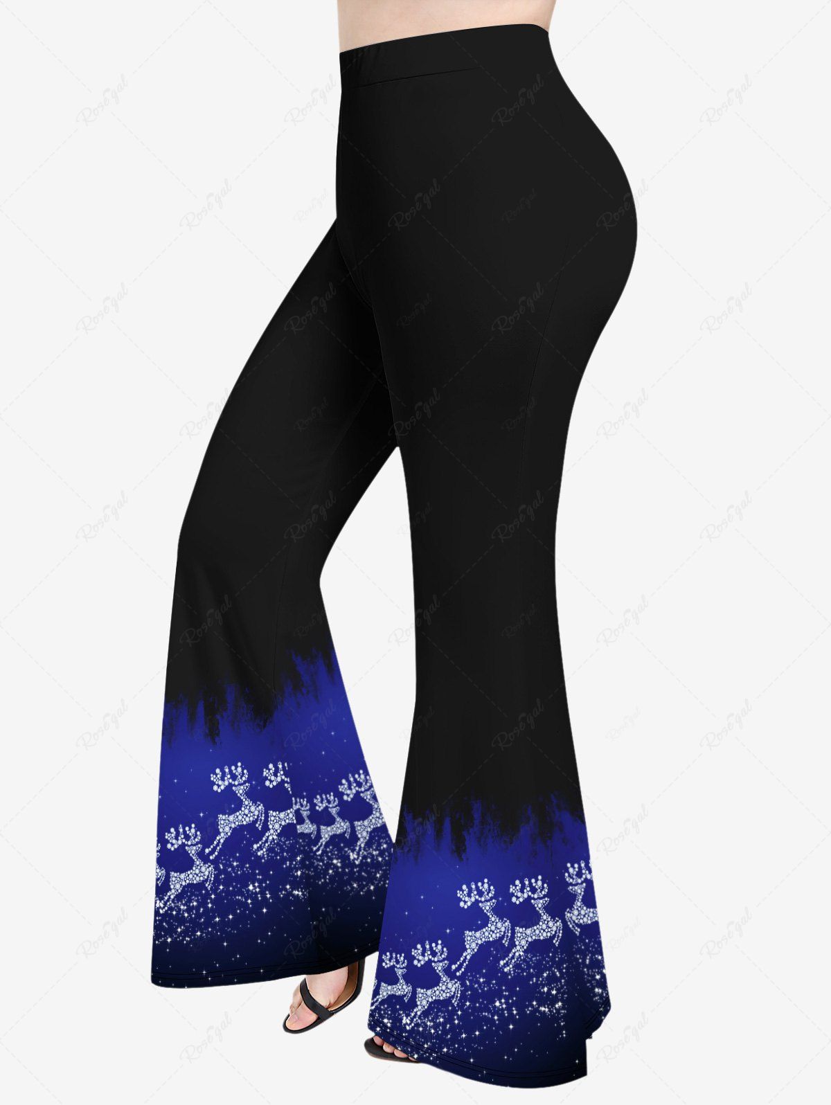 Cheap Plus Size Christmas Elk Star Glitter 3D Print Flare Pants  