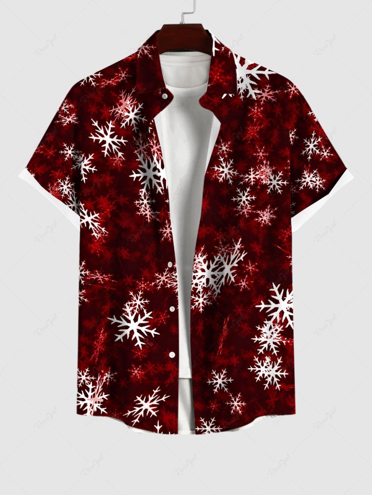 Chemise de Noël Teintée Flocon de Neige Imprimé avec Poche de Grande Taille Rouge foncé L