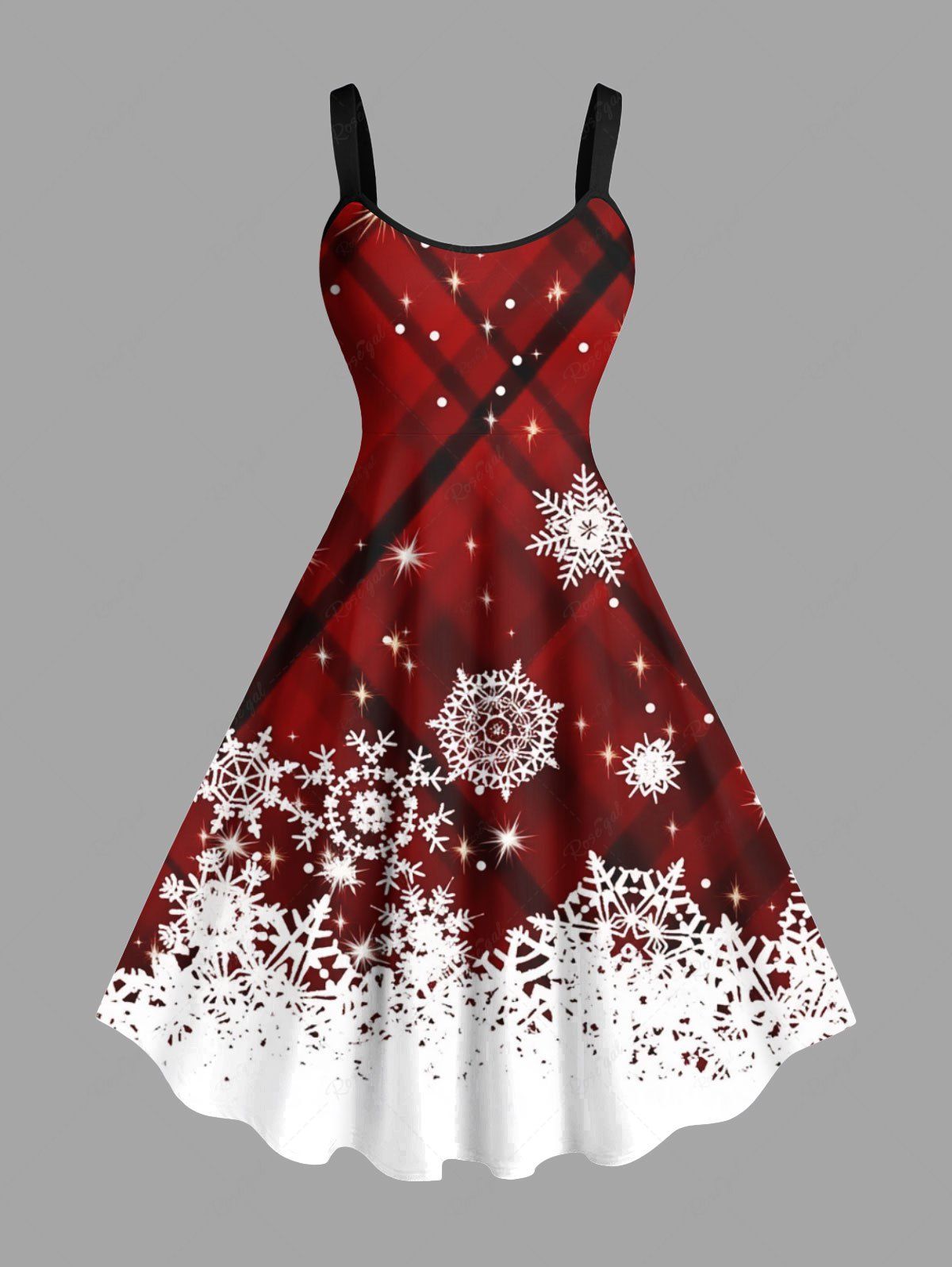 Robe Débardeur à Carreaux en Blocs de Couleurs 3D Etoile Flocon de Neige de Noël de Grande Taille à Paillettes Rouge 5X
