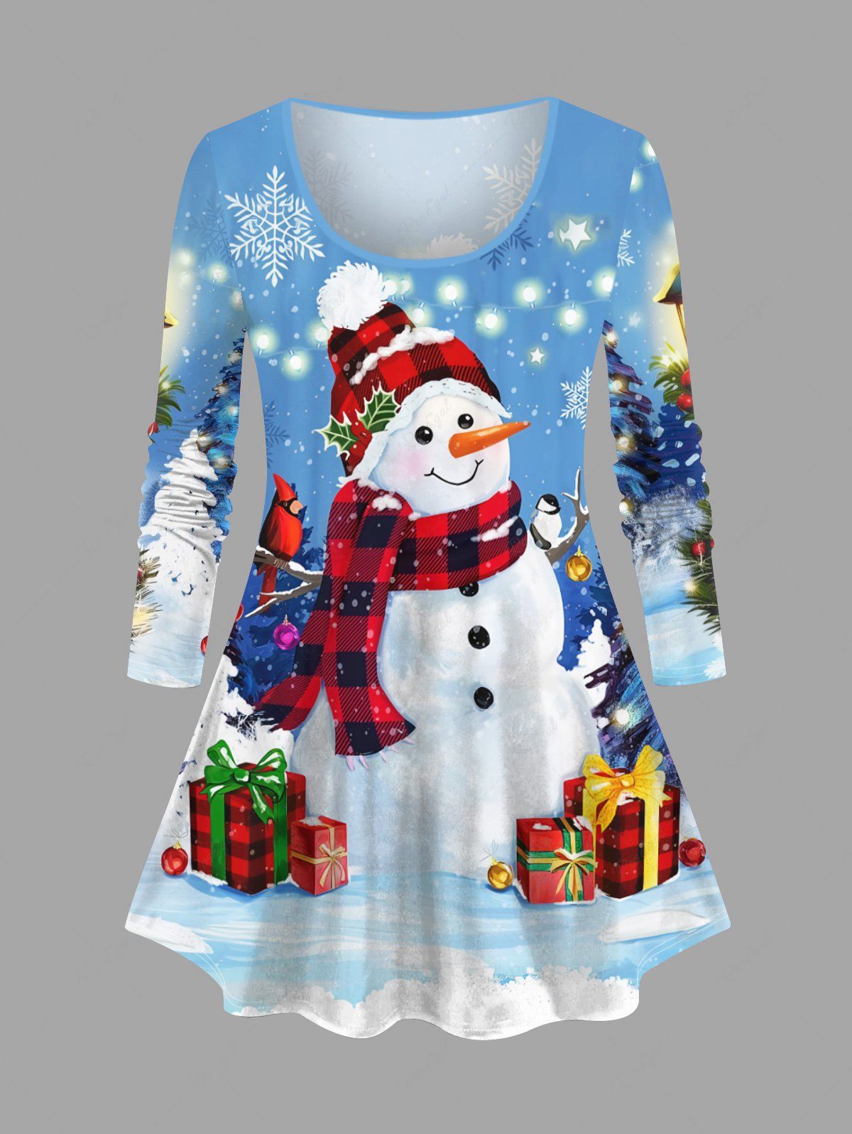 Store Plus Size Christmas Tree Light Snowman Snowflake Gift Box Glitter 3D Print T-shirt  