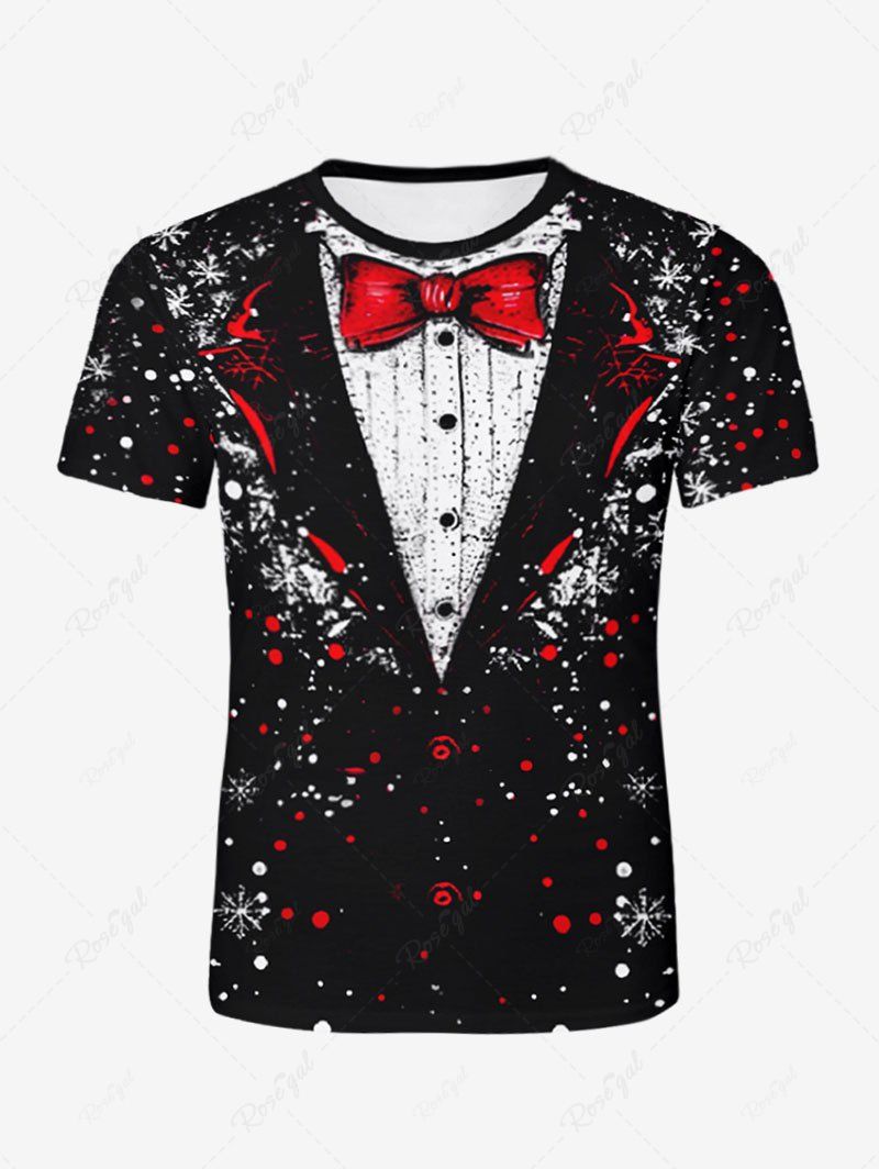 T-shirt de Noël Motif Flocon de Neige et de Nœud Papillon de Grande Taille pour Homme Noir M