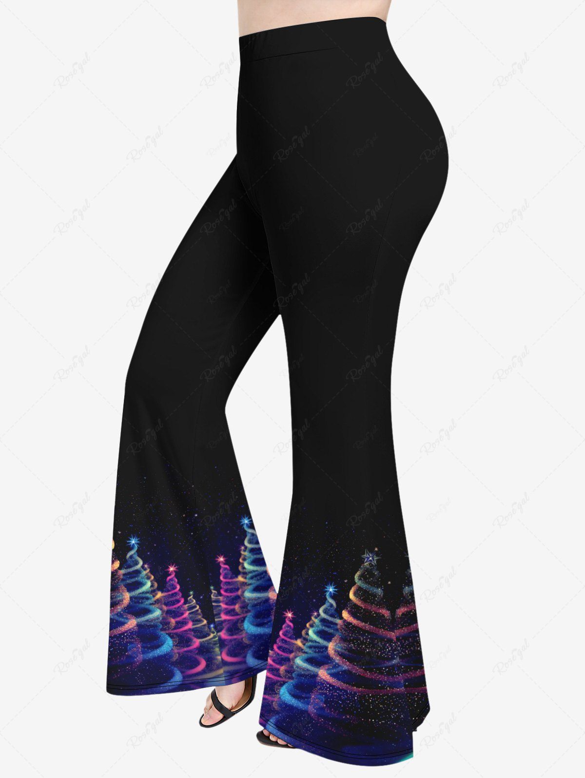 Hot Plus Size Glitter Ombre Christmas Tree Galaxy Print Flare Pants  