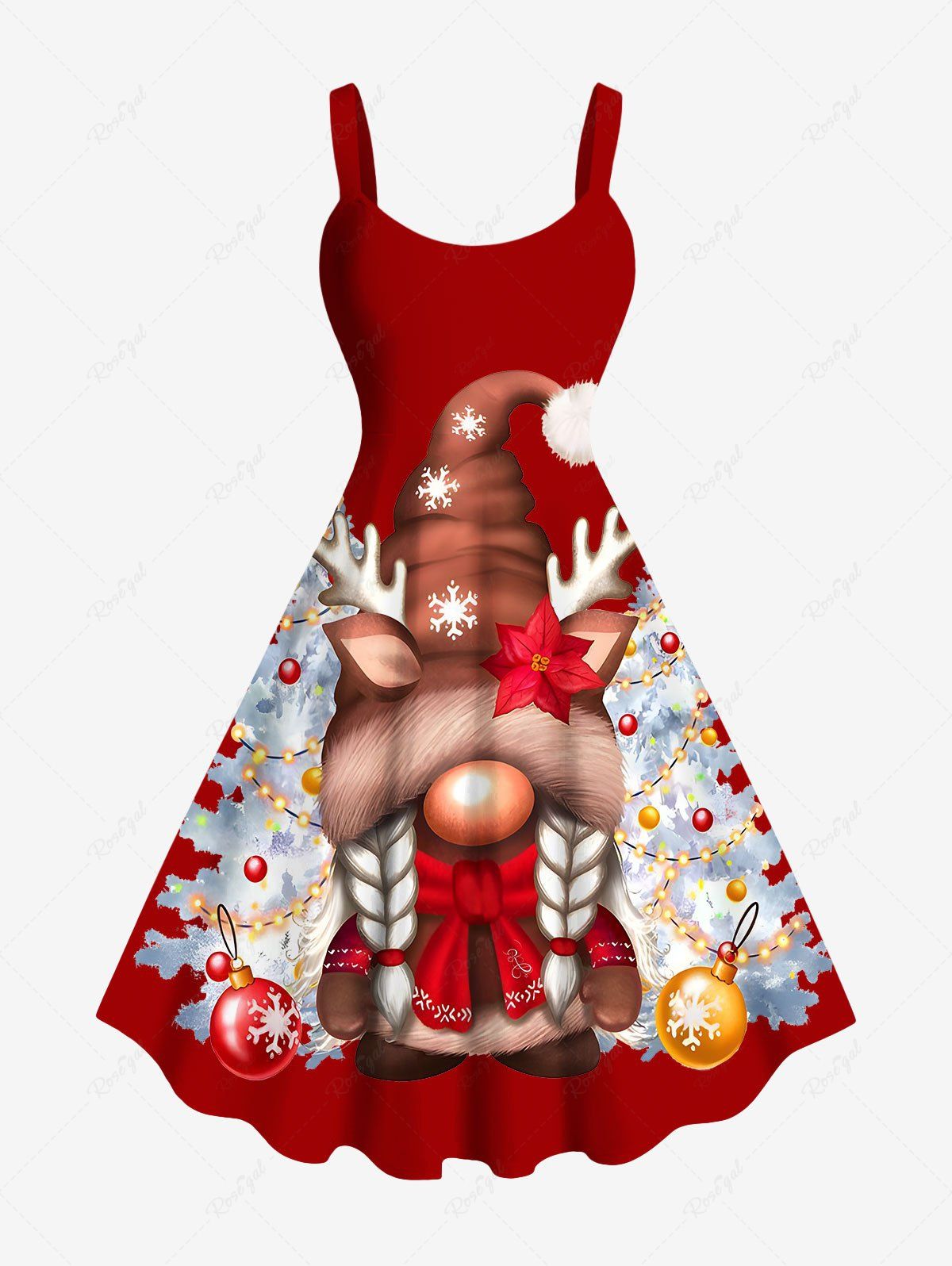 Robe Ligne A Sapin de Noël Boule Lumière de Grande Taille Rouge M