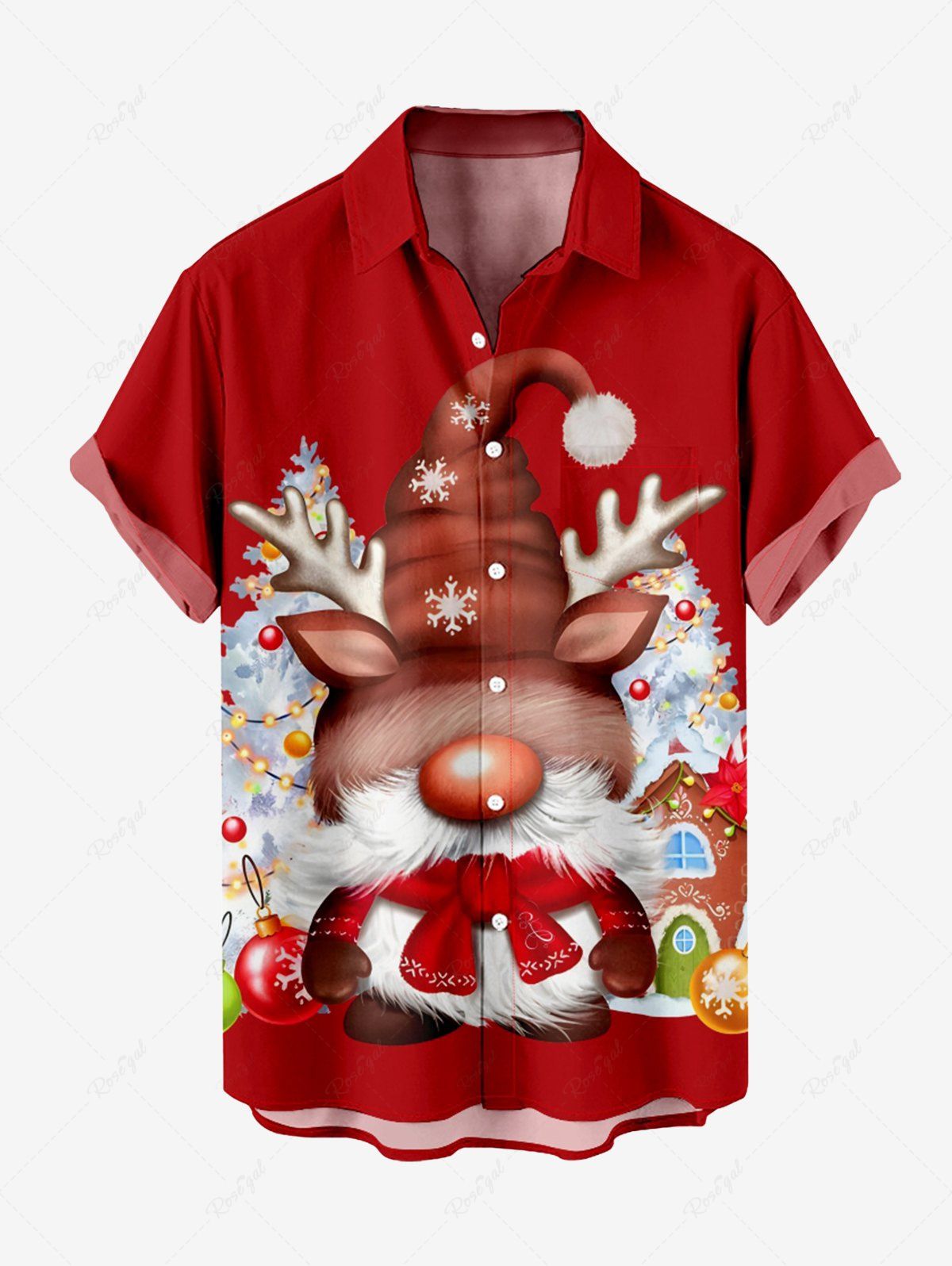 Chemise Imprimé Élément de Noël à Lumière Grande Taille avec Poche Rouge M