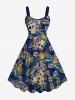 Skulls Coconut Tree Leaf Flower Print Backless Dress and Button Shirt Plus Size Matching Hawaii Beach Outfit for Couples -  