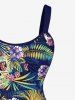 Robe Hawaïen Ligne A Feuille Fleur et Arbre Noix de Coco Imprimés de Grande Taille - Bleu profond XXS