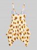 Maillot de Bain Tankini Mouchoir Courbe Sanglé à Imprimé Tournesol de Grande Taille à Volants - Jaune 5X