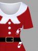 Plus Size Christmas Candy Belt Buttons Fleece Trim 3D Print Santa Claus Costume Vintage Dress -  