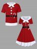 Plus Size Christmas Candy Belt Buttons Fleece Trim 3D Print Santa Claus Costume Vintage Dress -  