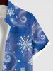Plus Size Christmas Snowflake Print Buttons Pocket Shirt For Men -  