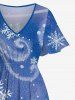 Robe Mi-Longue Fendue Flocon de Neige de Noël Imprimé de Grande Taille - Bleu 2X