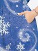 Robe Mi-Longue Fendue Flocon de Neige de Noël Imprimé de Grande Taille - Bleu 2X