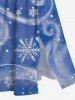 Robe Mi-Longue Fendue Flocon de Neige de Noël Imprimé de Grande Taille - Bleu 2X