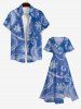 Robe Mi-Longue Fendue Flocon de Neige de Noël Imprimé de Grande Taille - Bleu 2X
