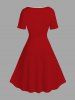 Robe Vintage Père Noël Bonbon Imprimé de Grande Taille à Ourlet en Laine - Rouge foncé 5X