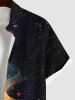Chemise 3D Boule Etoile Sapin de Noël et Galaxie Imprimés Grande Taille à Paillettes avec Boutons - Noir XL