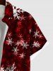 Chemise de Noël Teintée Flocon de Neige Imprimé avec Poche de Grande Taille - Rouge foncé 3XL