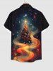 Chemise 3D Boule Etoile Sapin de Noël et Galaxie Imprimés Grande Taille à Paillettes avec Boutons - Noir 4XL