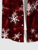 Chemise de Noël Teintée Flocon de Neige Imprimé avec Poche de Grande Taille - Rouge foncé 3XL