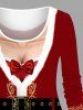 Plus Size Christmas Santa Claus Bowknot Floral Trim Belt 3D Print T-shirt -  