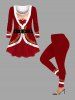 Plus Size Christmas Santa Claus Bowknot Floral Trim Belt 3D Print T-shirt -  