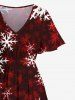 Robe Mi-Longue Fendue Flocon de Neige de Noël Imprimé de Grande Taille - Rouge 5X
