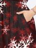 Robe Mi-Longue Fendue Flocon de Neige de Noël Imprimé de Grande Taille - Rouge 5X