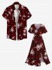 Robe Mi-Longue Fendue Flocon de Neige de Noël Imprimé de Grande Taille - Rouge 5X