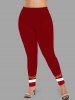 Plus Size Christmas Santa Claus Floral Trim Colorblock Print Leggings -  