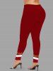 Plus Size Christmas Santa Claus Floral Trim Colorblock Print Leggings -  