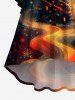 Plus Size Christmas Tree Ball Galaxy Star Light Beam Glitter 3D Print Ruched Flare Sleeve High Low Dress -  