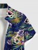 Hawaii Plus Size Turn-down Collar Skulls Coconut Tree Leaf Flower Print Button Pocket Shirt For Men -  