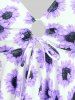 Handkerchief Sunflower Print Cinched Plus Size & Curve Modest Tankini  Swimsuit -  