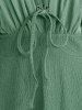 Plus Size Ruched Lace Up Mesh Bell Sleeves Textured Split Dress -  